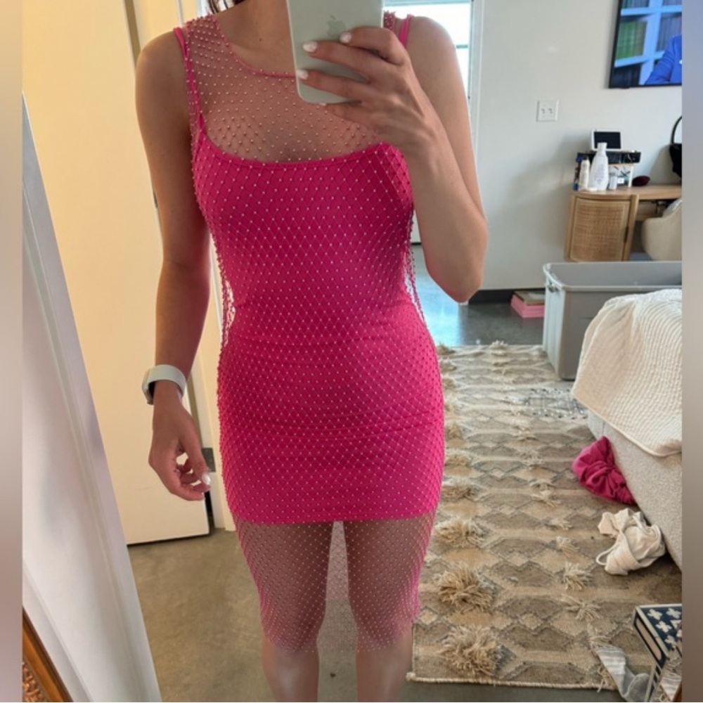 Pink Mesh Overlay Dress